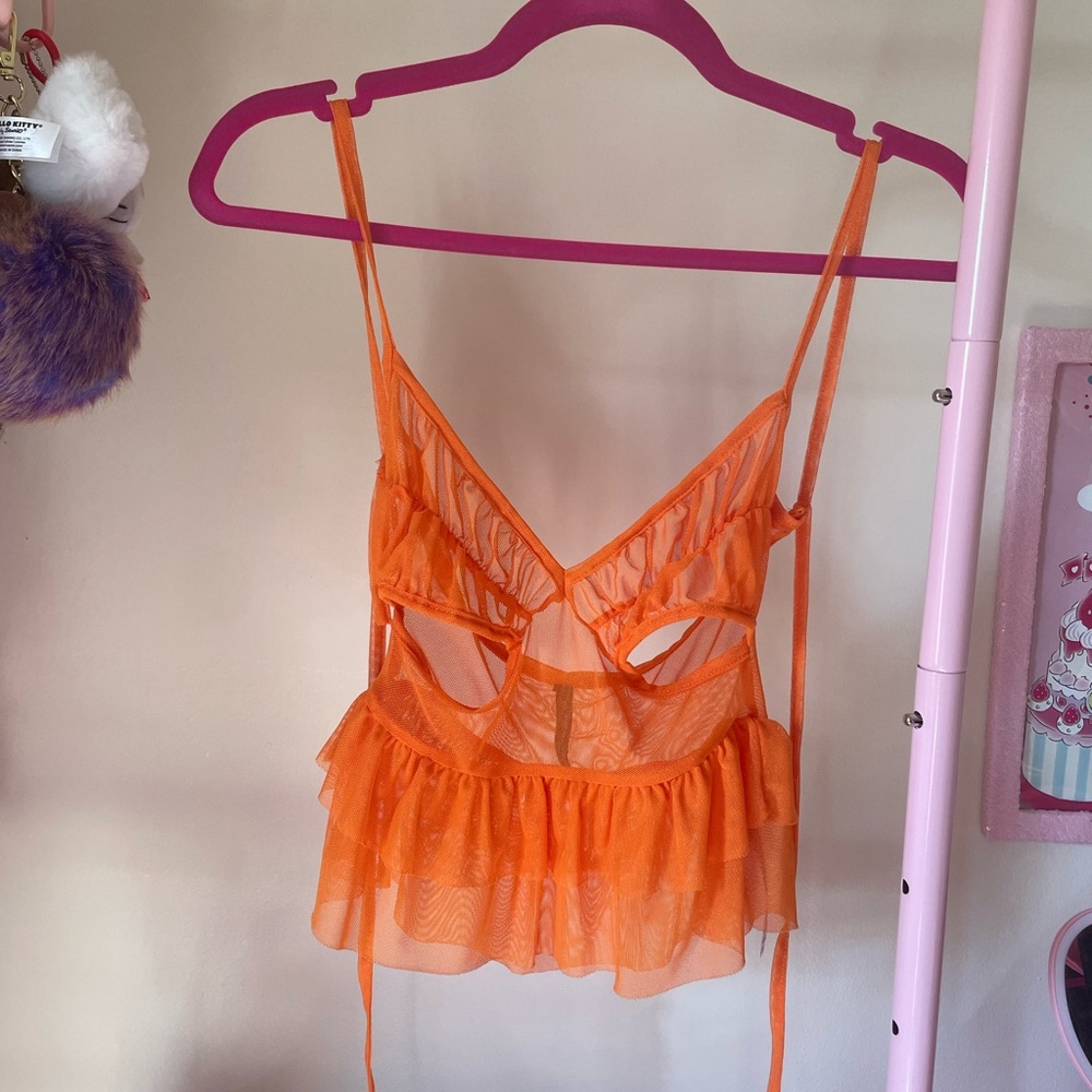 Made In The UK Orange sheer tank top blouse